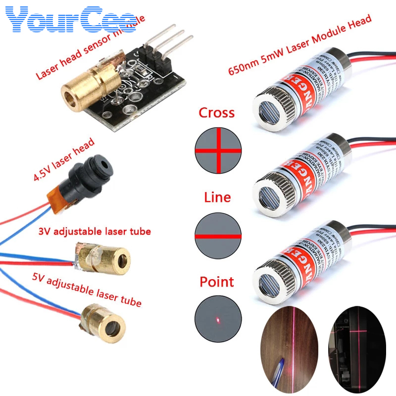 Industrial Laser Line Module - 2 szt. 650nm 5mW czerwony punkt/linia/krzyż